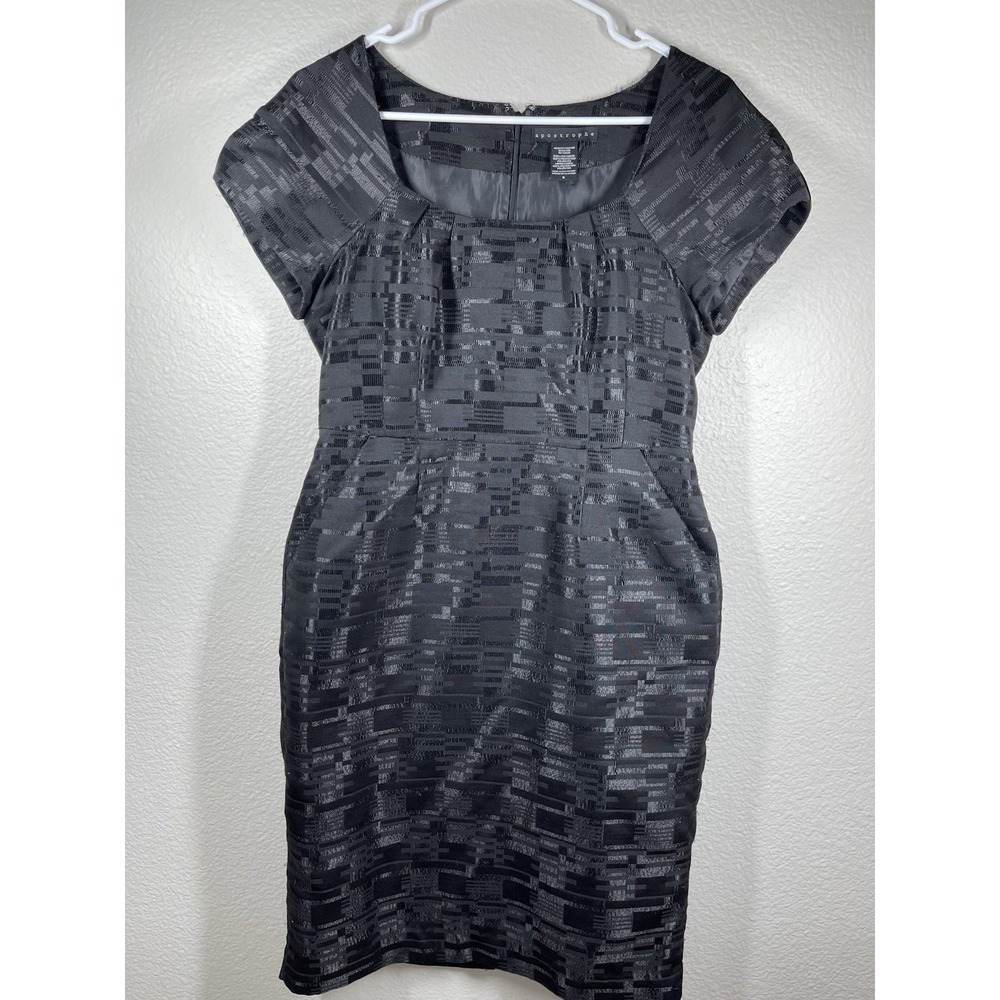 Apostrophe Women's Black Dress Size 6 Cap Sleeves  Lined textured zip back